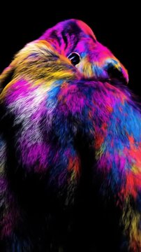 Close-up of a vivid rainbow parrot against a black background, showcasing plumage and colors. vivid!