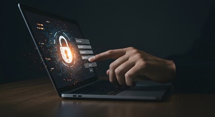 Cyber Security Concept: Laptop with Digital Lock and Login Options