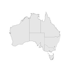 Australia political map of administrative divisions - states and teritorries. Grey blank vector editable map EPS.