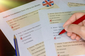 English vocabulary test in classroom