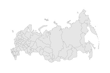 Russia political map of administrative divisions - oblasts, republics, autonomous okrugs, krais, autonomous oblast and 2 federal cities of Moscow and St Petersburg. Grey blank vector editable map EPS.