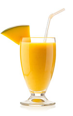 Glass of a Fresh Mango Smoothie Isolated on a White Background.