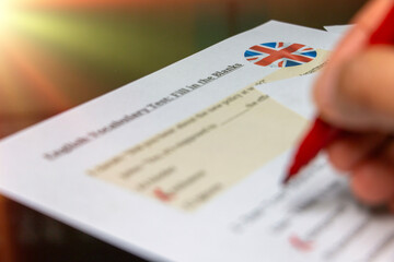 English vocabulary test in classroom