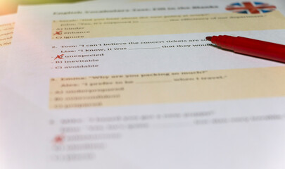 English vocabulary test in classroom