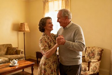 Elderly Couple Dancing Lovingly in Cozy Living Room