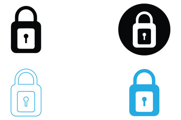 Lock and unlock icon set, Lock icon vector Flat security symbol vector, silhouette, line art illustration