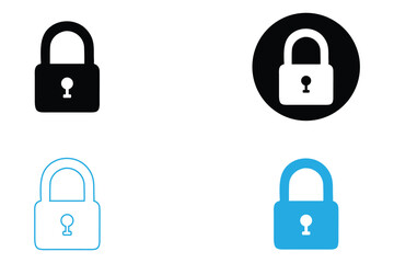 Lock and unlock icon set, Lock icon vector Flat security symbol vector, silhouette, line art illustration