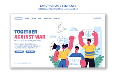 Anti-War Protest Resistance Cartoon Background Hand Drawn Template for Social Media Landing Page