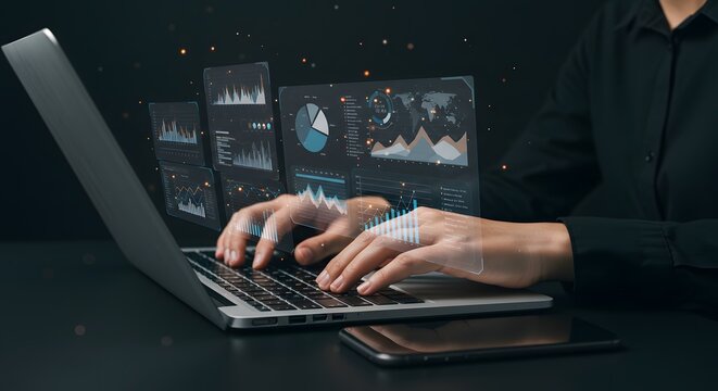 Data Analysis on Laptop with Holographic Charts and Graphs