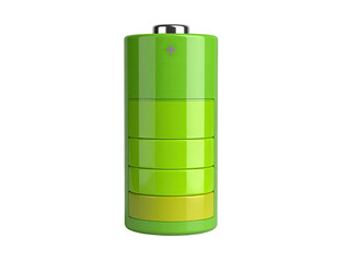 A vertically oriented, battery with charge bars, set on a black background