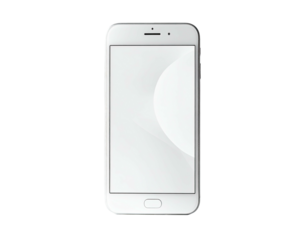 White smartphone mockup, front view, blank screen, black background