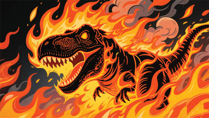 Fire Trex Dinosaur Illustrator Artwork Banner Background Design Template  © art88
