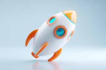 Obraz premium 3D Rocket Icon – Matte White with Orange and Turquoise Details, Minimal Isometric Futuristic Design, 8K