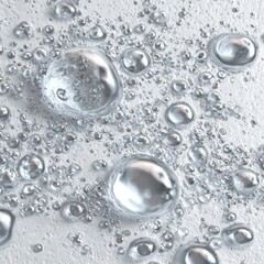 Abstract, silver, liquid droplets on a light surface