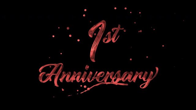 1st anniversary text animation in red particles effect. suitable for celebrating special occasions, invitations, anniversary cards and social media. Includes alpha channel for any background.