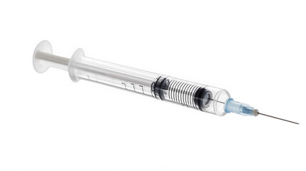 Plastic medical syringe with needle isolated on transparent background for injection
