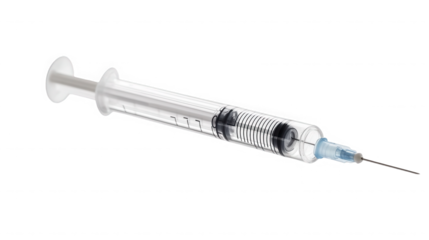 Plastic medical syringe with needle isolated on transparent background for injection