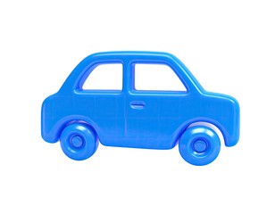 A simplistic blue 3D car icon against a black background