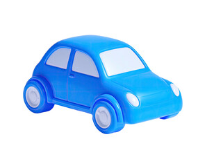 Vibrant blue toy car with rounded features, white windows & wheels, isolated