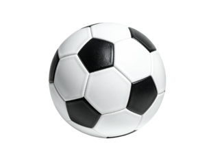 Classic soccer ball, white and black, on a solid black background