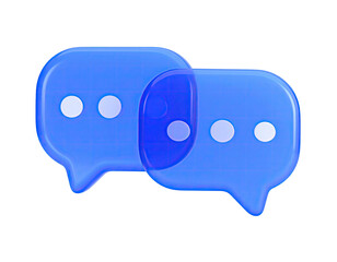 Two translucent blue speech bubbles, overlapping, with white dot inside, on black