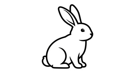 Black and white illustration of a cute rabbit with long ears sitting upright.
