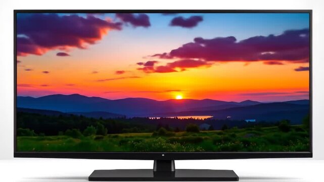Sunset landscape on a TV screen.
