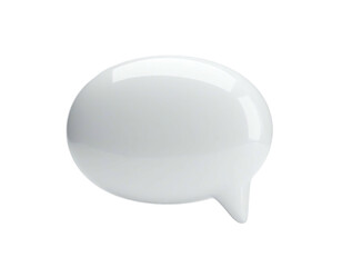 Glossy, white speech bubble floats against a black background
