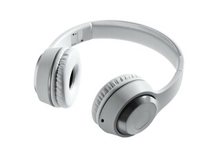 White over-ear headphones isolated on black, angled. Earcups and headband visible