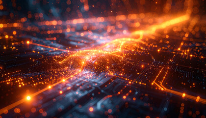 Digital Data Flow: An immersive view into a futuristic network of data transfer, highlighting a central hub of information.