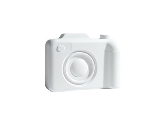 3D-rendered, all-white camera icon on a pure black background