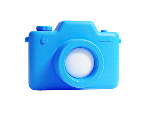 3D render of a blue camera on a black background