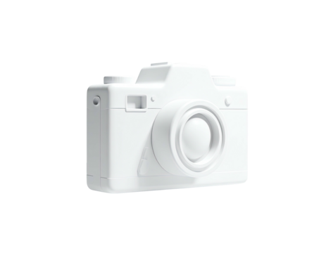 3D rendered white camera isolated on a black background, slight shadow