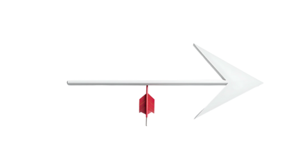 A red dart suspended below a white arrow pointing right on a black background