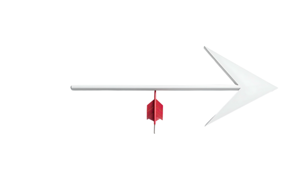 A red dart suspended below a white arrow pointing right on a black background