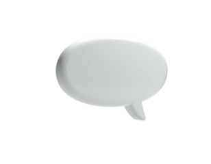 A 3D, rounded speech bubble in white, with a tiny speech pointer, on black