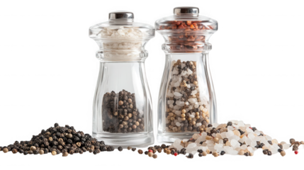 Salt and pepper grinders isolated on transparent background for seasoning food