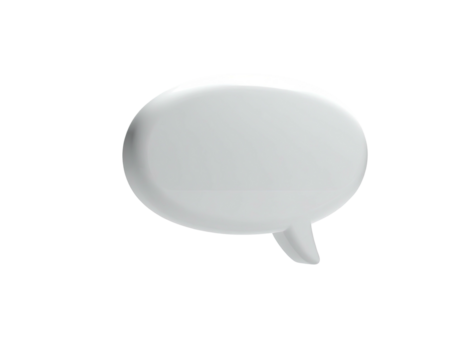 A 3D, rounded speech bubble in white, with a tiny speech pointer, on black