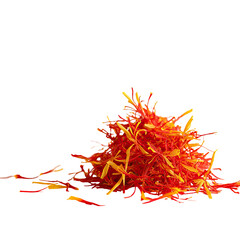 Fototapeta premium Pile of vibrant orange-red saffron threads on black background