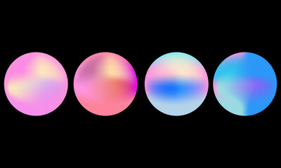 Color gradient abstract shape colors blend mesh with neon light, vector shapes. Color blend gradation texture, holographic iridescent round circles with liquid vibrant gradient.