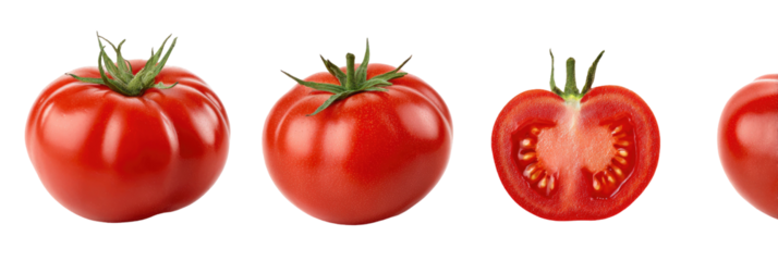 Three whole and one halved tomatoes