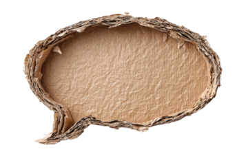 Isolated Blank Tan Cardboard Speech Bubble with Rough Edges on Transparent Background Communication Concept Graphic Element for Digital Composition and Design Projects