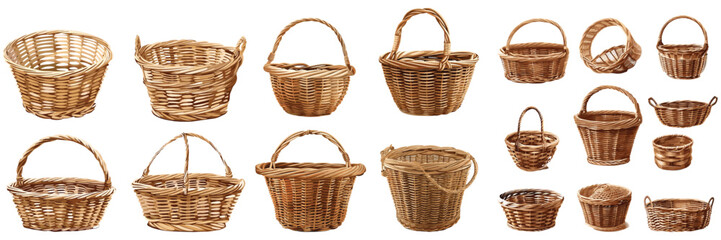 Hand drawn wicker basket collection set – vector illustration