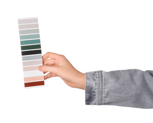 Female hand with color palette isolated on white background