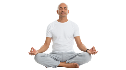 Man meditating peacefully in lotus pose finding inner calm and balance