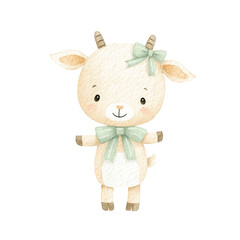 Adorable Watercolor Kid Goat Cute Farm Animal Illustration.
