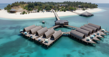 Escape to this breathtaking overwater bungalow resort, where turquoise waters meet luxurious accommodations for the ultimate tropical getaway and unforgettable vacation.