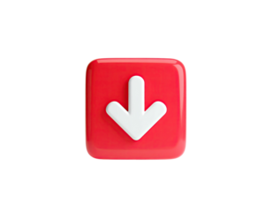 A glossy, three-dimensional, white arrow pointing down on a red square