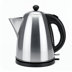 Metallic electric kettle on a clean white surface, embodying modern kitchen simplicity