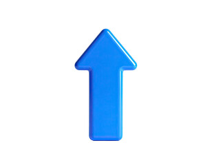 Glossy, bright blue arrow pointing upward against a deep black background